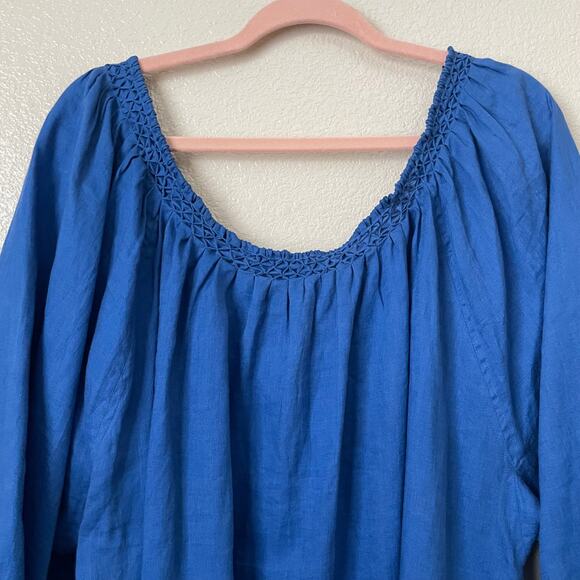 Lauren Ralph Lauren Top Womens 3X BlueLinen Floral Embroidered Tunic Boho - Picture 8 of 11